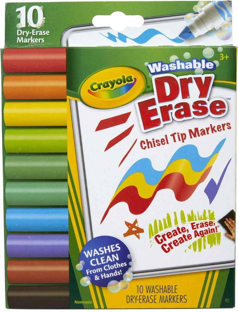 Wedge Tip Dry Erase Washable Markers - 10 Multi Colour