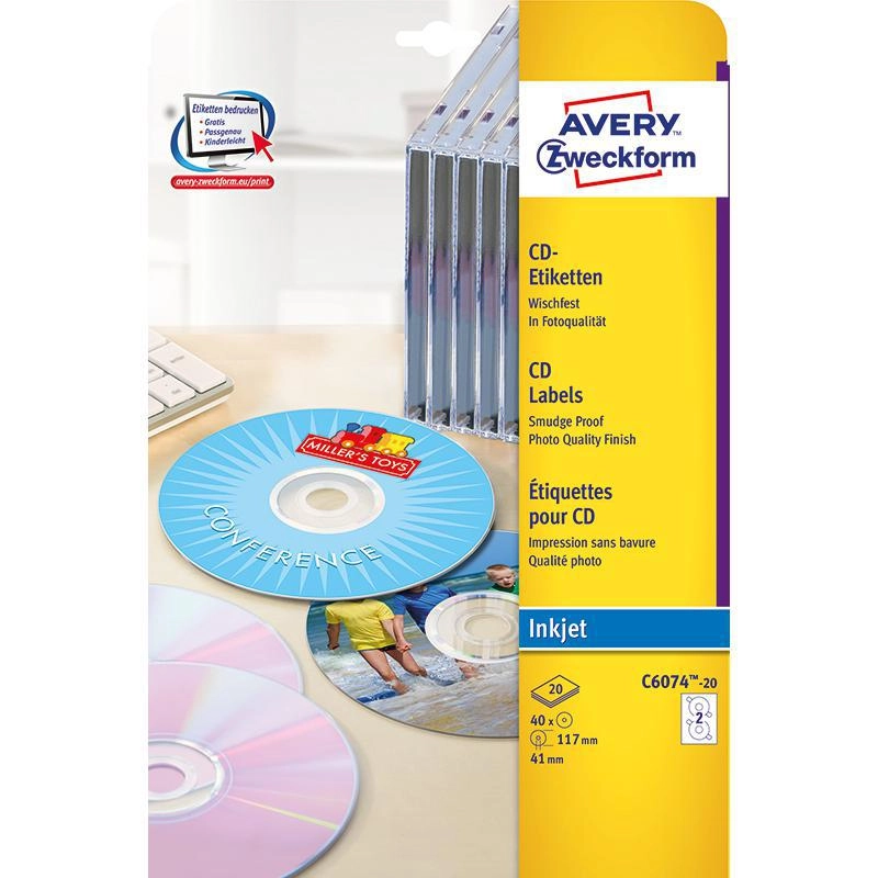 Avery CD/DVD Labels - 40 Labels/Pack 117 mm Diameter