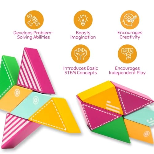 Magnetic Wooden Blocks - 36 months - 6 years 6 pieces