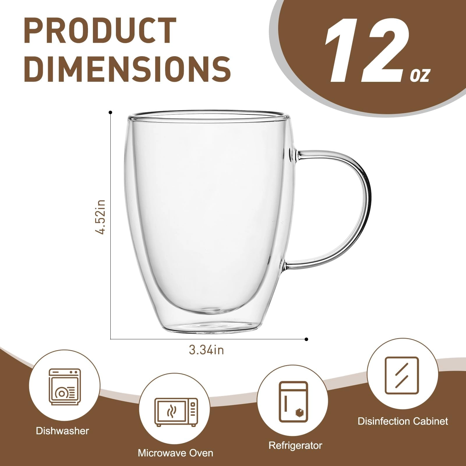 Double Walled Glass Mug - 4 pcs - Borosilicate - 350 ml