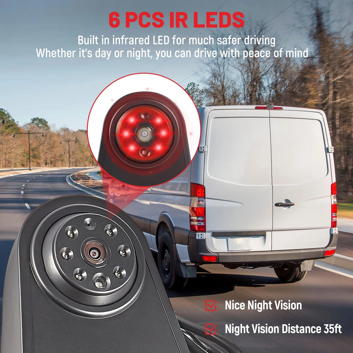 Third High Level Aftermarket Brake Light Cargo Backup Camera - 9 infra-red night vision 4PIN connector