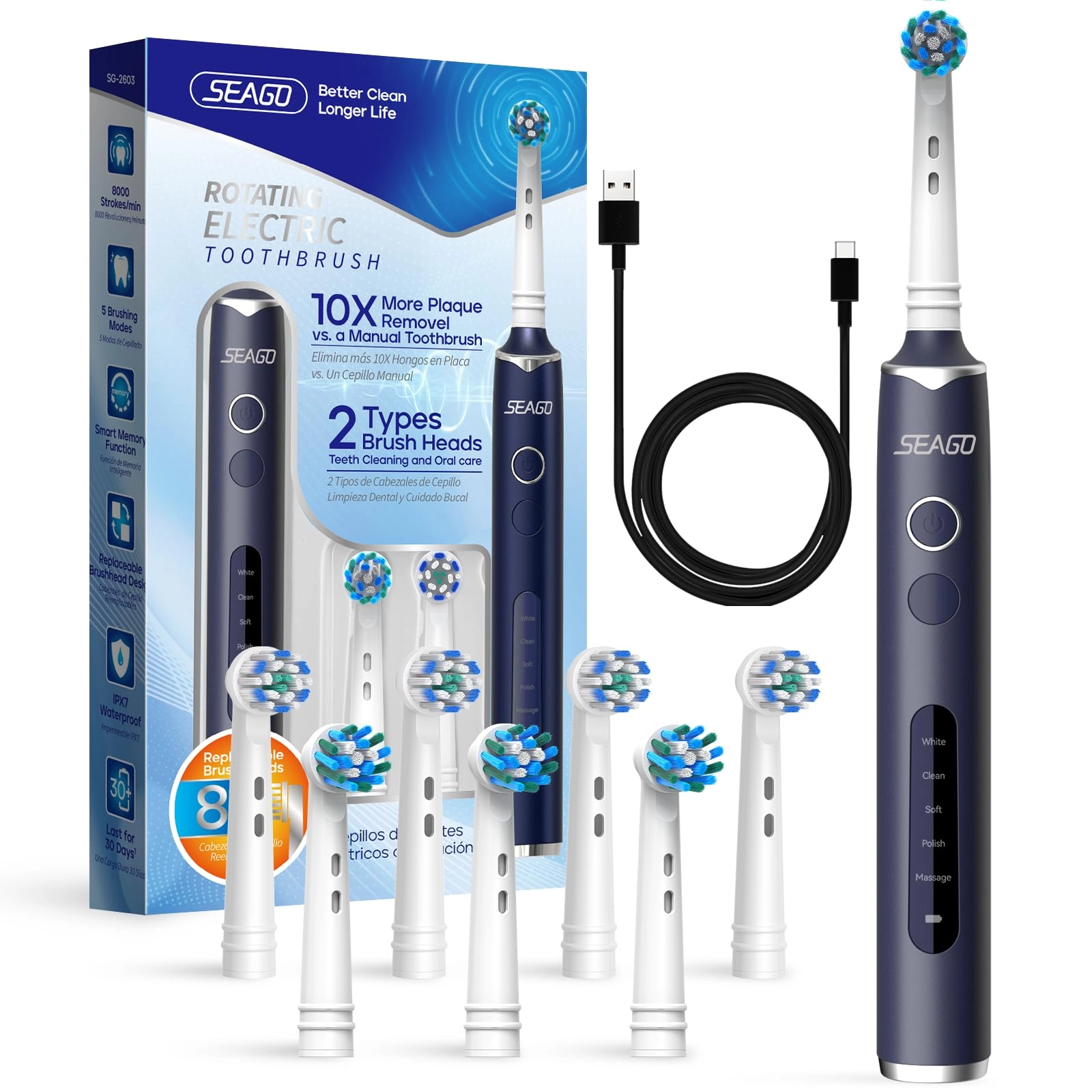 seago electric co.,ltd SG-2603 - Rotating Electric Toothbrush black L