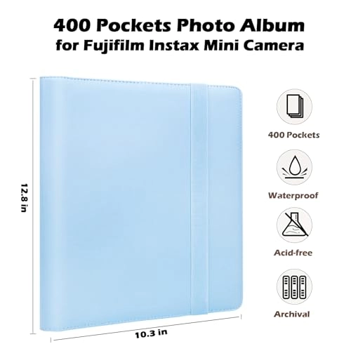 400 Pockets Photo Album - Compatible with Instax Mini Light Blue