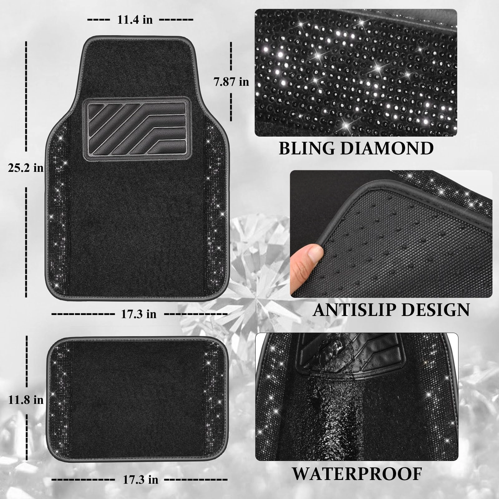 Bling Diamond Car Mats - 4.0 Count Universal Fit