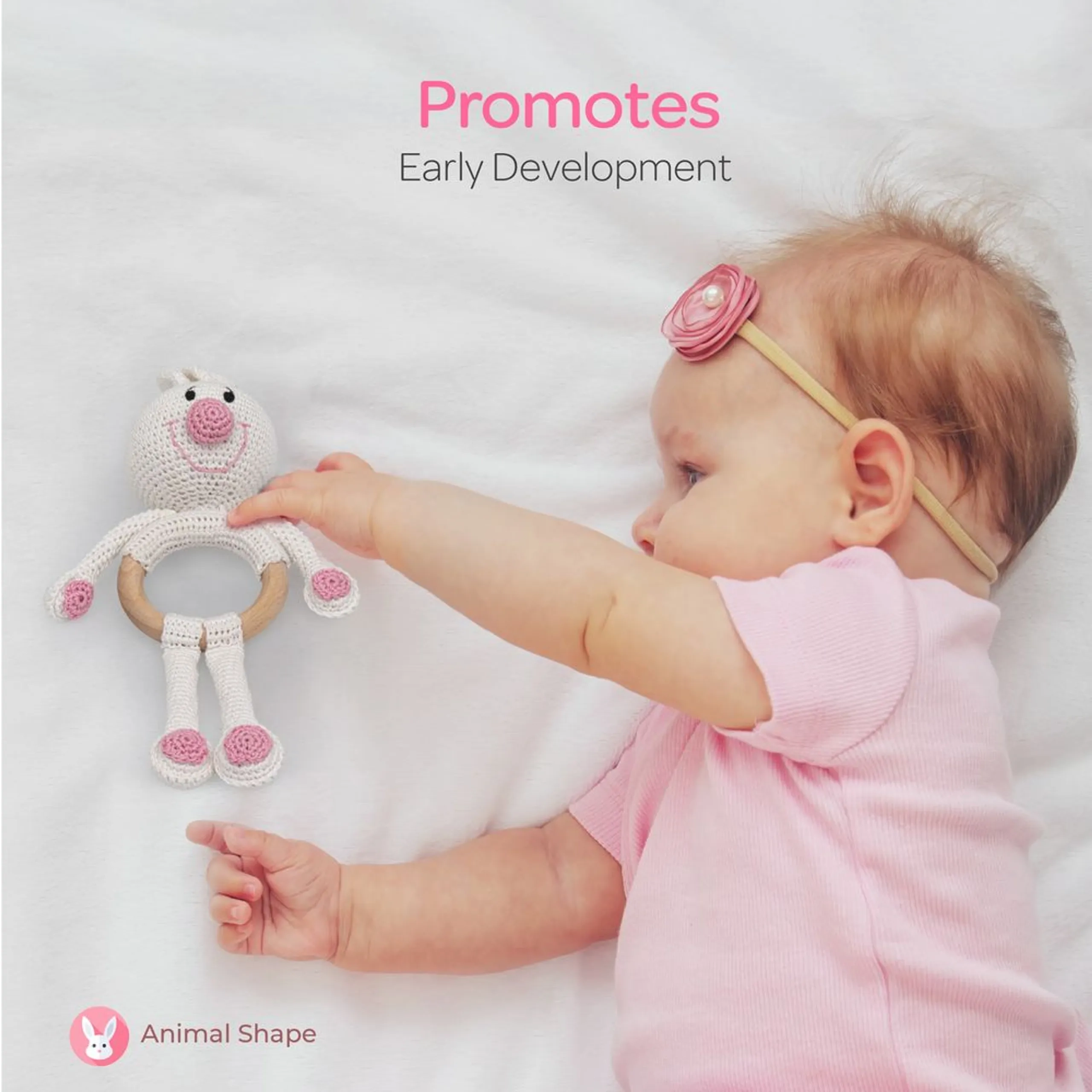 Handcrafted Crochet Toy With Teething Ring - premium cotton yarn