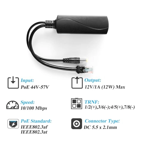 PS5712P - 48V DC 12V/1A 1 output RJ45 port IEEE802.3 af 10/100Mbps 15.4W
