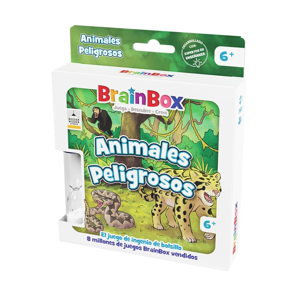 BEZZERWIZZER BrainBox Pocket Dangerous Animals - Card Game (Spanish)