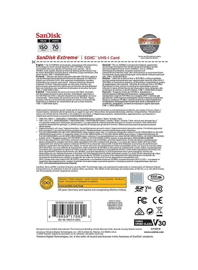 Extreme SDXC U3 128GB 150 Mb/s