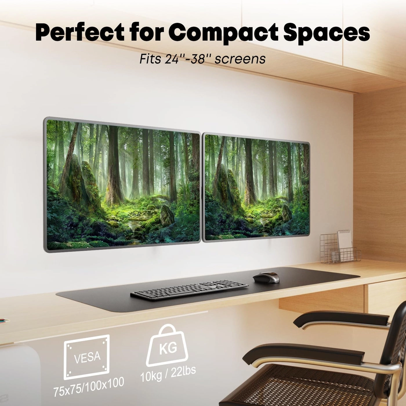 Monitor Wall Mount Dual - 24 inch to 38 inch 75 x 75 mm, 100 x 100 mm