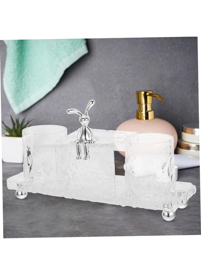 Multifunctional Bathroom Countertop Toothbrush Holder - 2 Rinse Cups clear