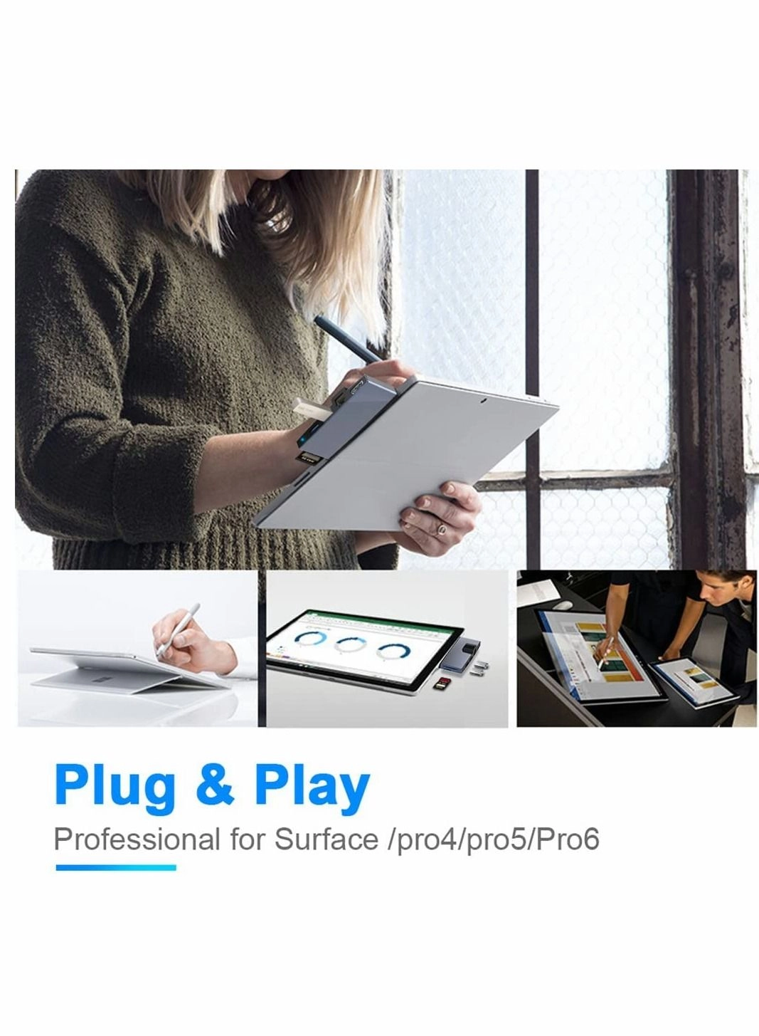 Hub for Surface Pro Docking Station - USB 3.0x2 4K HDMI TF/SD Memory Card Reader