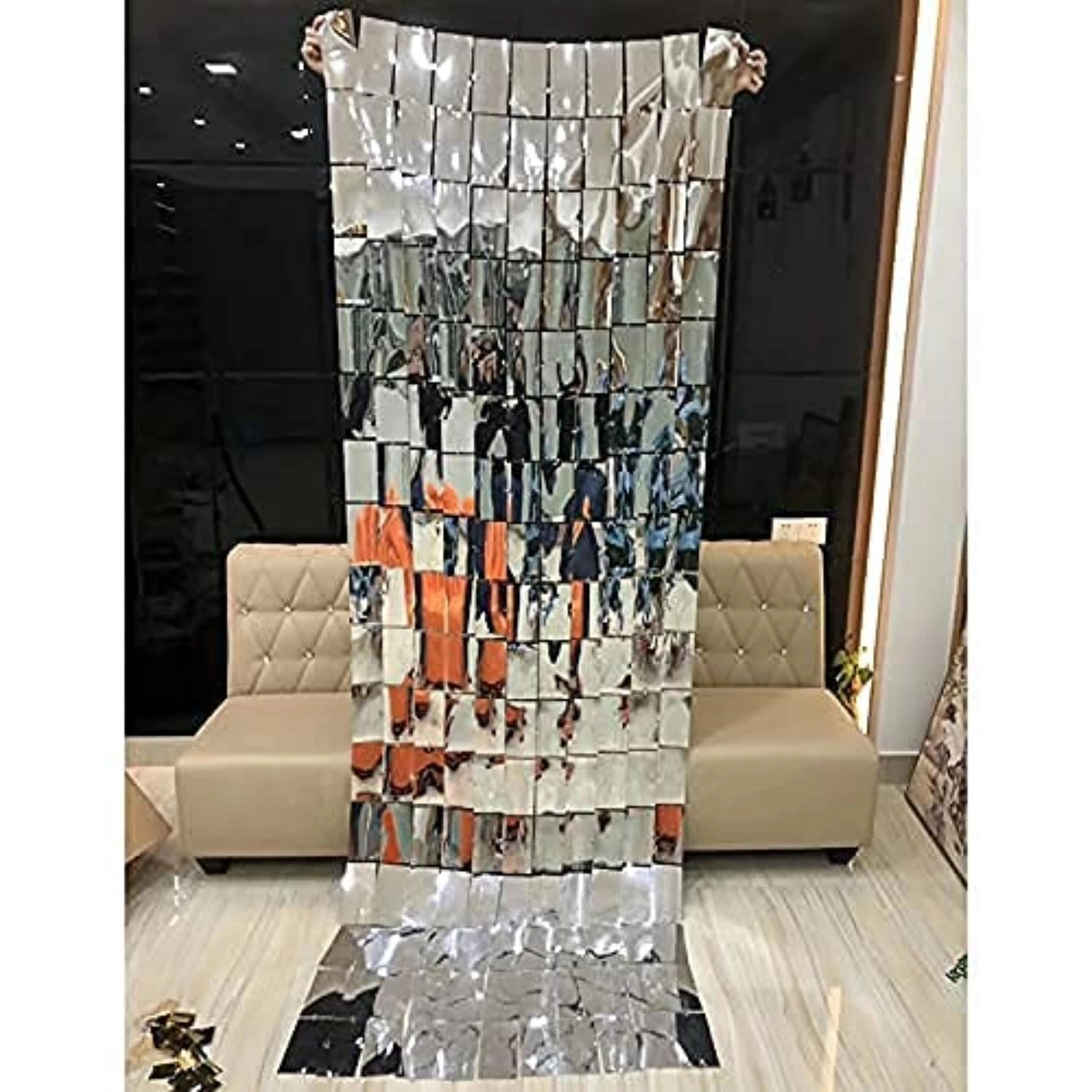 Silver Square Foil Curtains - 1 Pc Birthday Wedding Event/Party