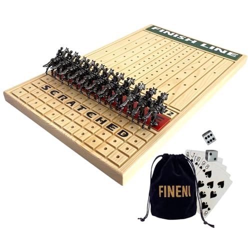 Horse Racing Game - 11 Metal Horses 16” Pine Wood Board Dice & Card