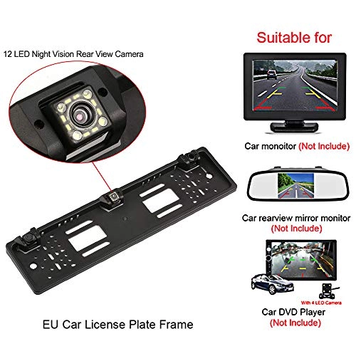 EU License Plate Frame + 12-LED Night Vision Rear View Camera + Reversing Radar System - Night vision 1080P