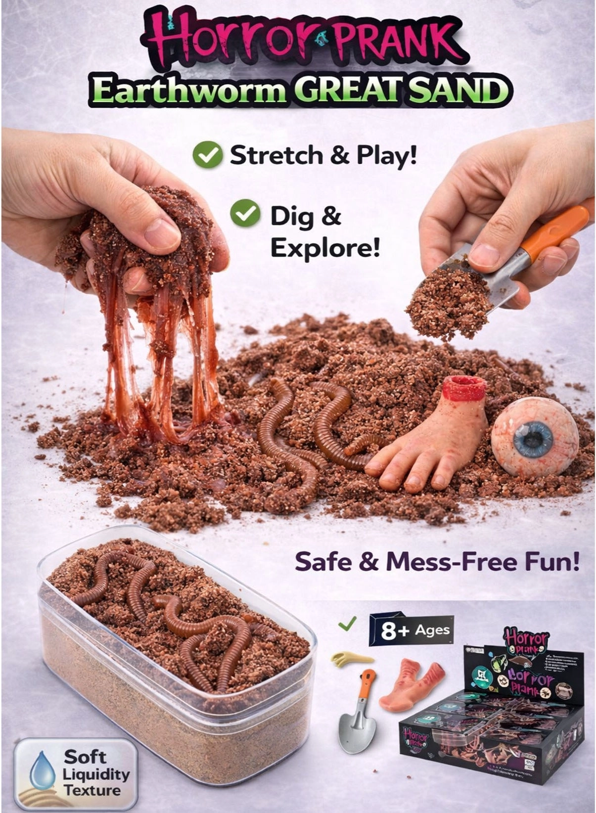 GREAT Sand Set of 6 Coffin Shape Pots - 4 Earthworms EN71 Certified