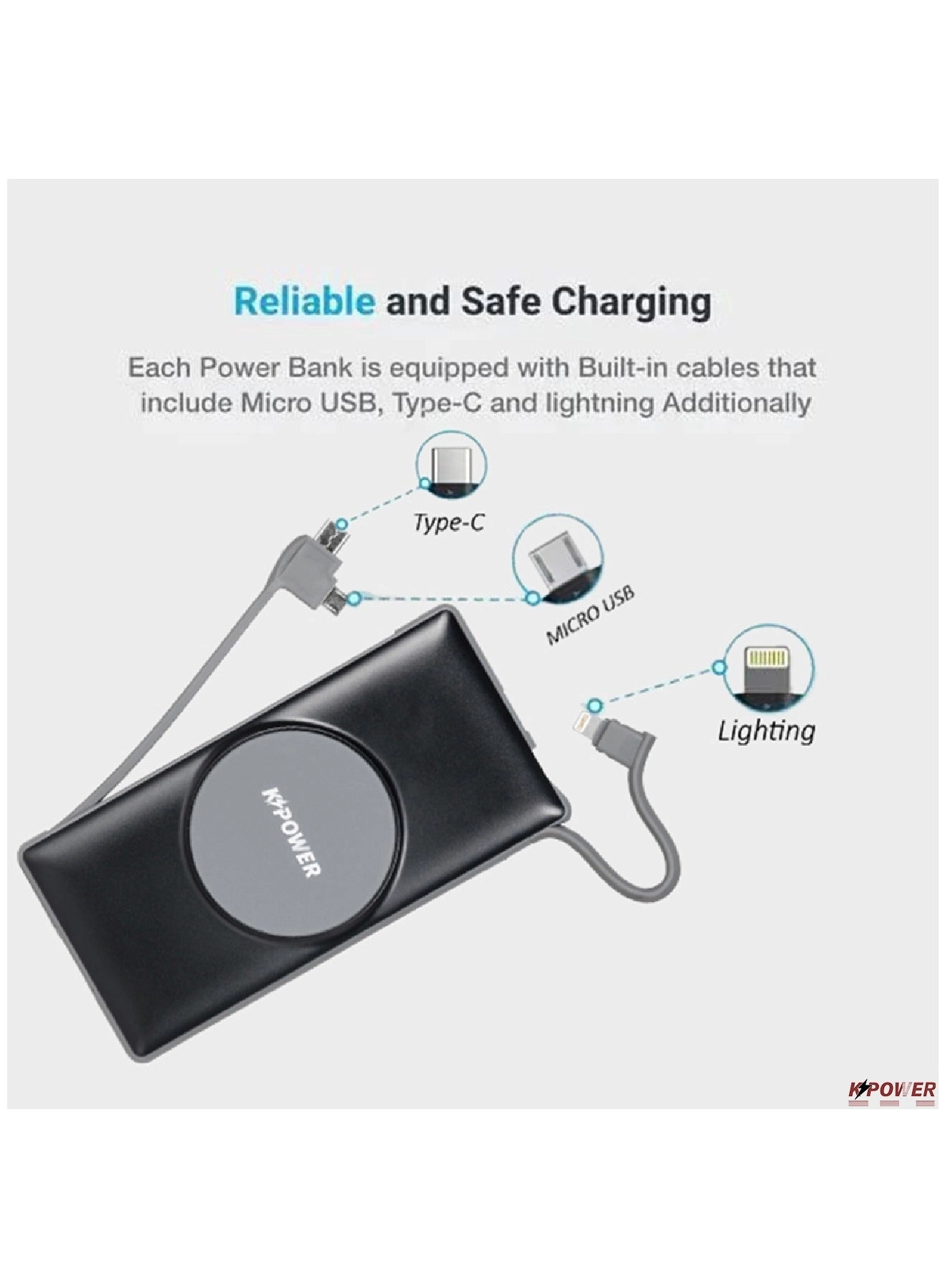 KP-PS-166W - 10000mAh 5V--3A(MAX) QC 4 Wireless