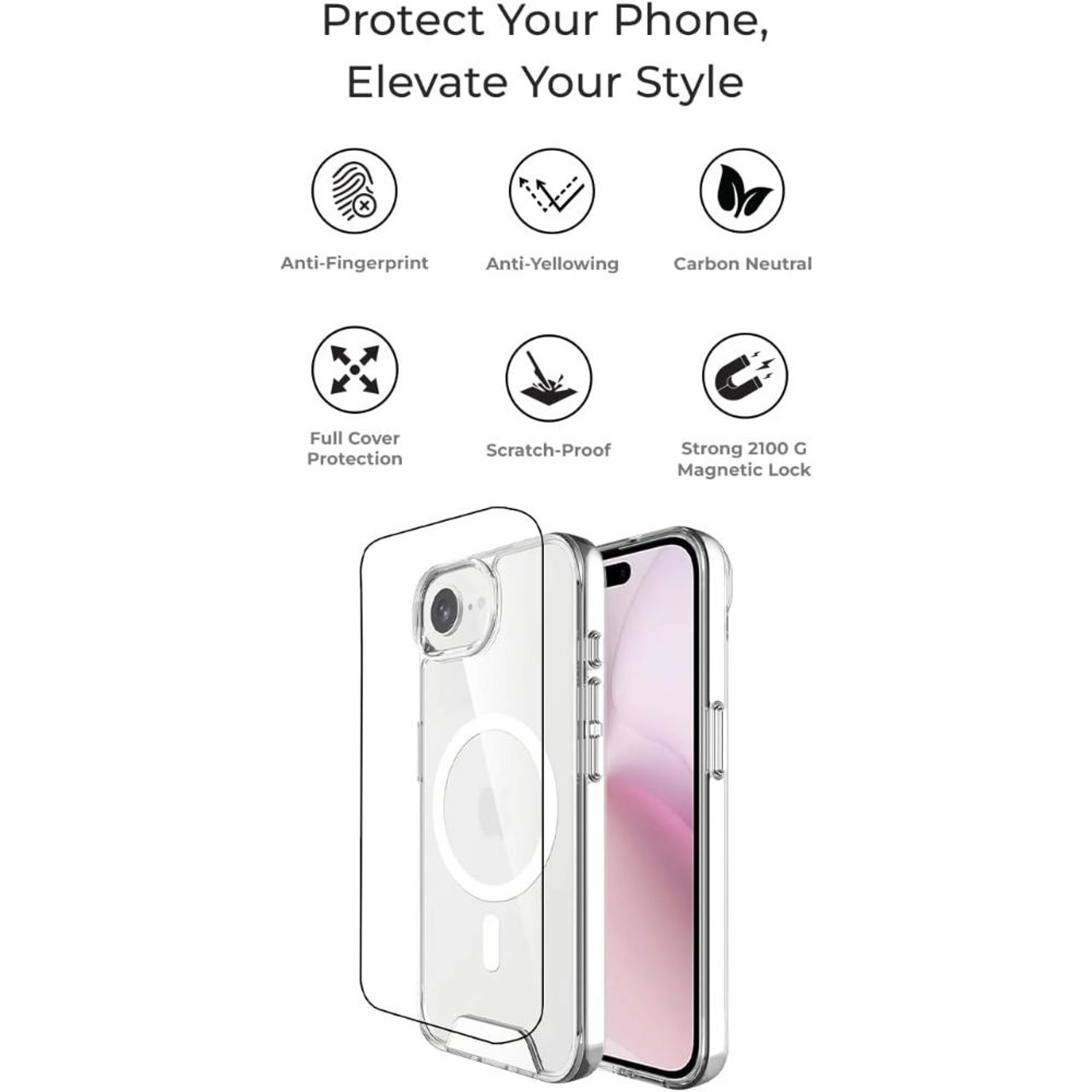 MagSafe Clear Case - Thermoplastic Polyurethane, Tempered Glass Case Screen Protector for iPhone 16