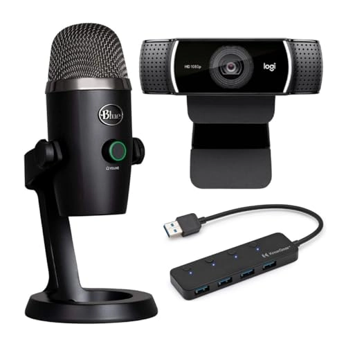 Yeti Nano - USB Microphone + C922 Pro Stream - USB Webcam + 4-Port USB 3.0 Hub - USB