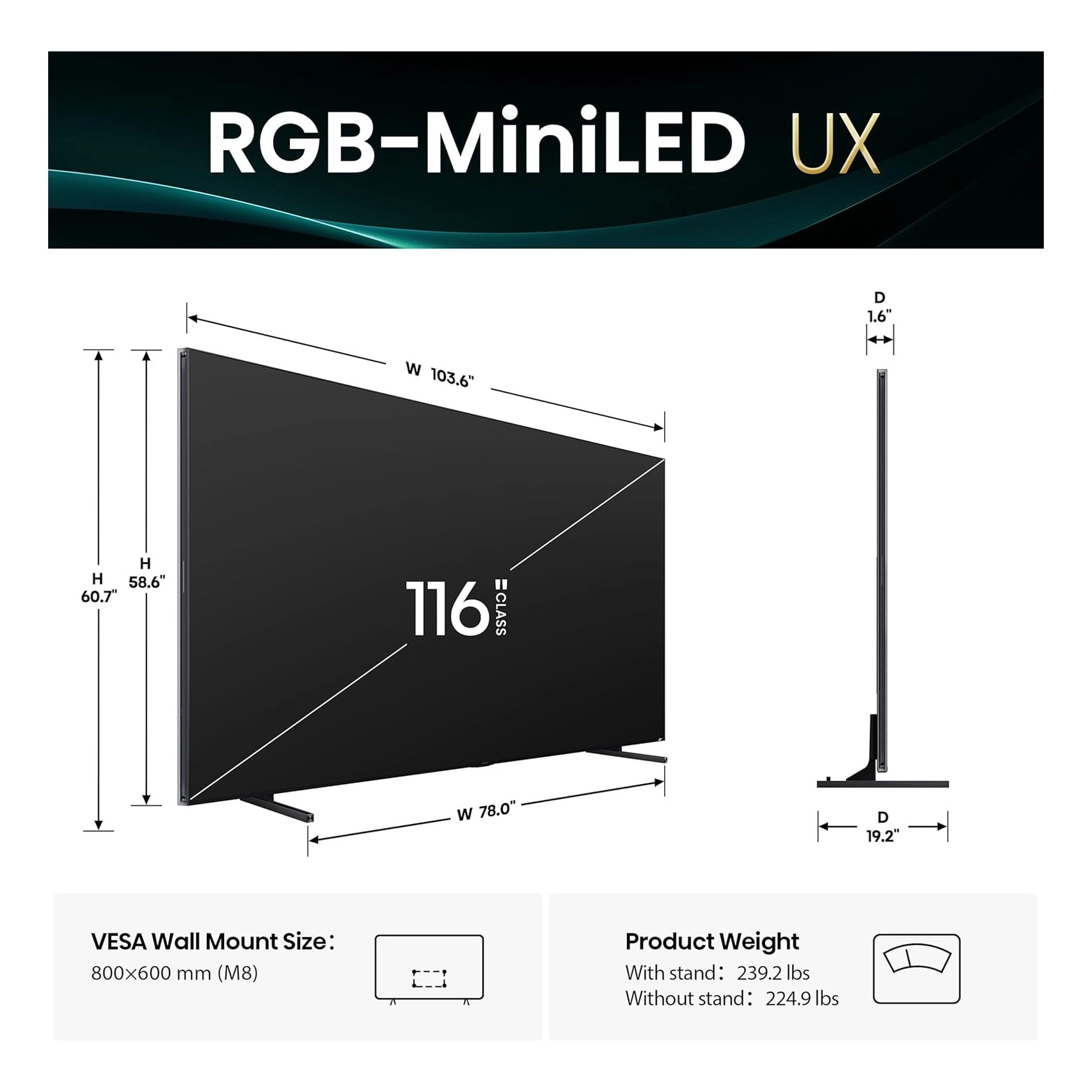 116UX - 116 Inches