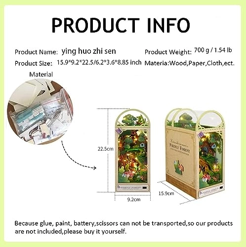 DIY Dollhouse Wood Bookends Book Nook Model Building Kit - LED Light Brown