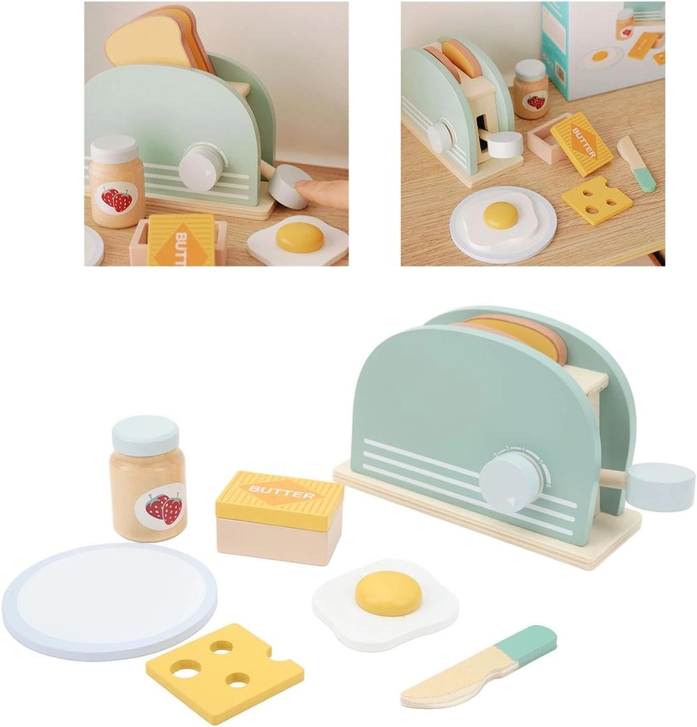 Kids Wooden Bread Toaster Pretend Playset - 10pcs (5551007-KABI-0154)