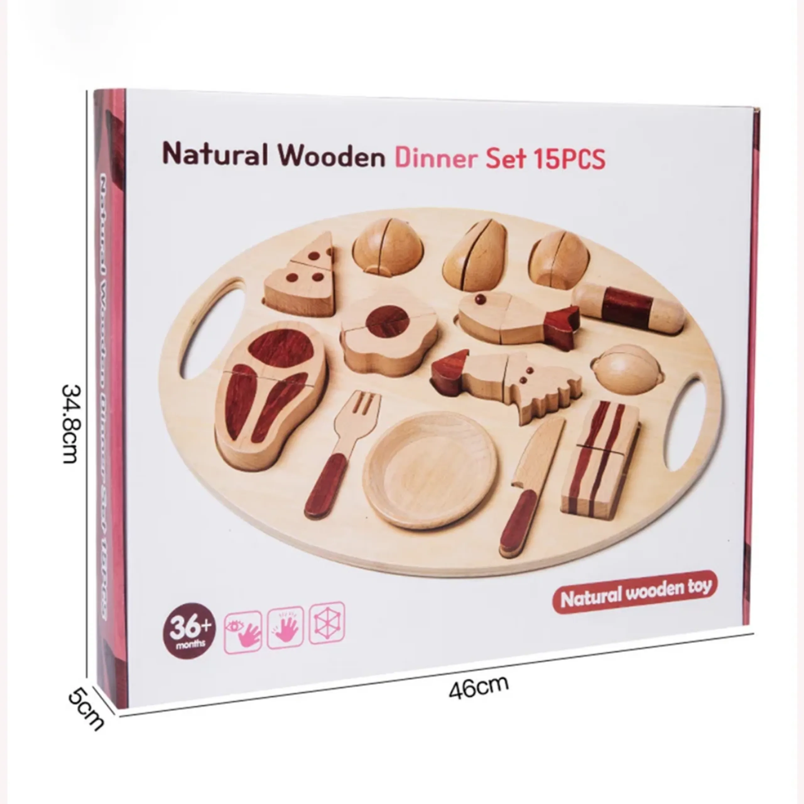 Natural Wooden Dinner Pretend Playset - Suitable for 3 years & above 15 pieces