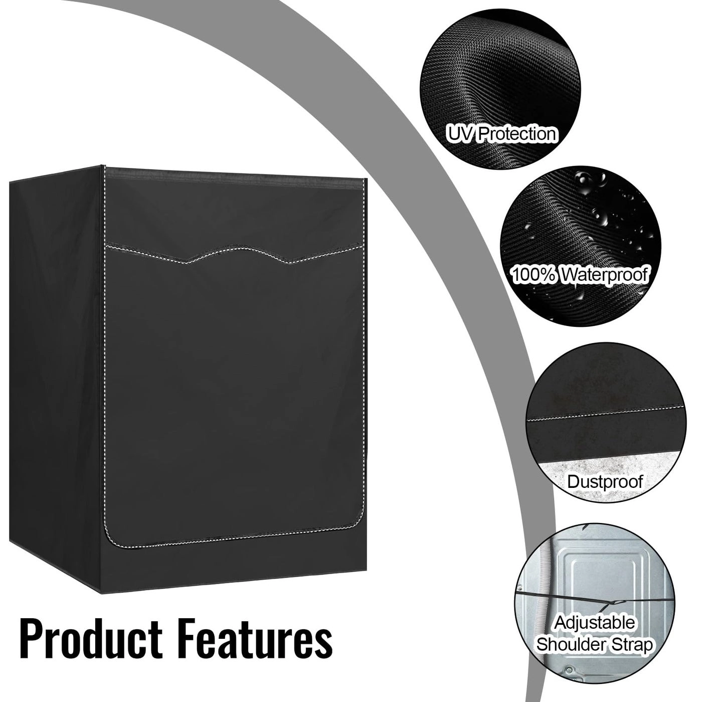 Washer Cover - Fit for Most 7.5-12 kg Front-loading Machine Black + Dryer Cover - Black