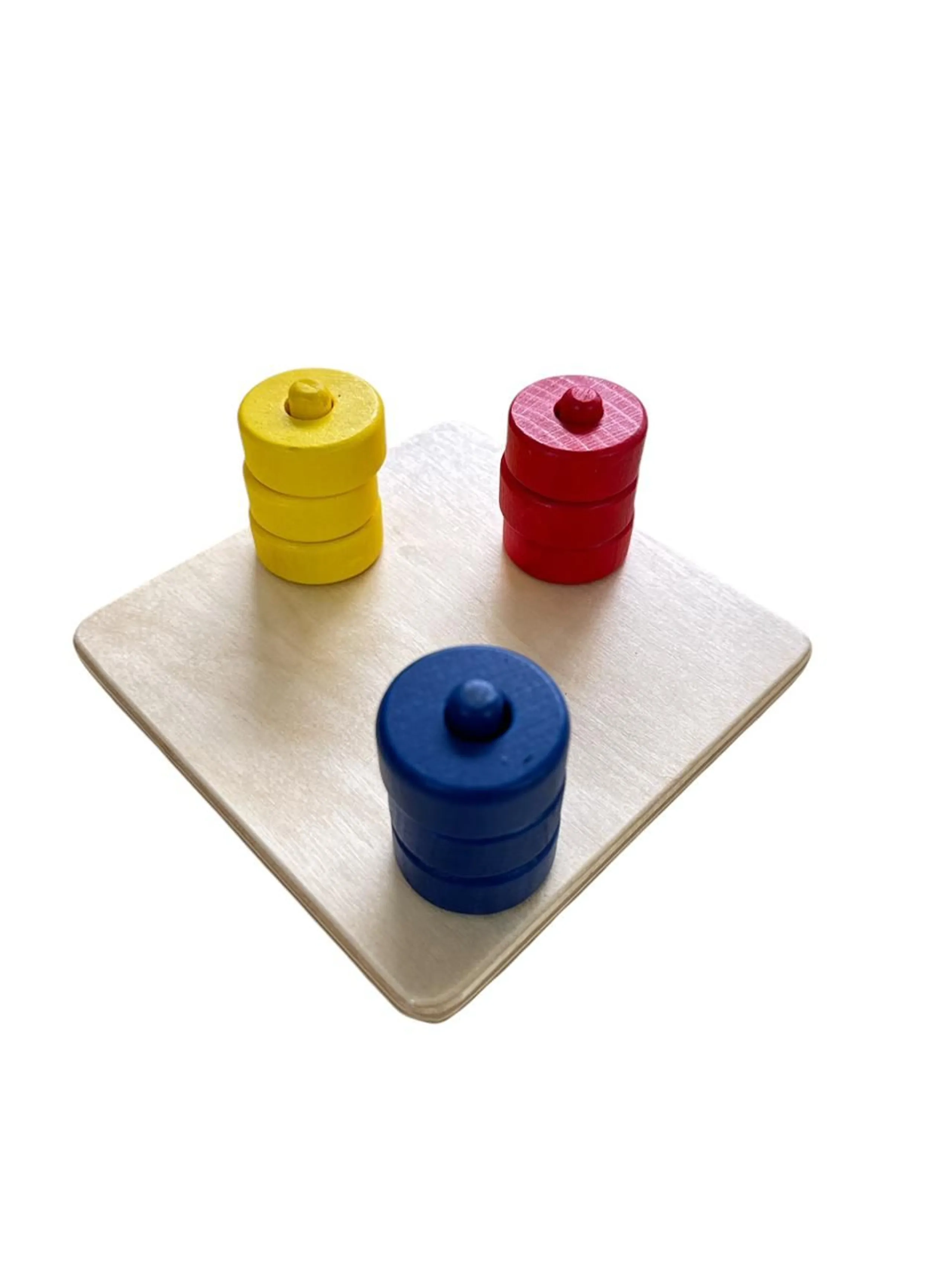 Coloured Discs On Coloured Dowels - Suitable for 12 months and above 10 pieces