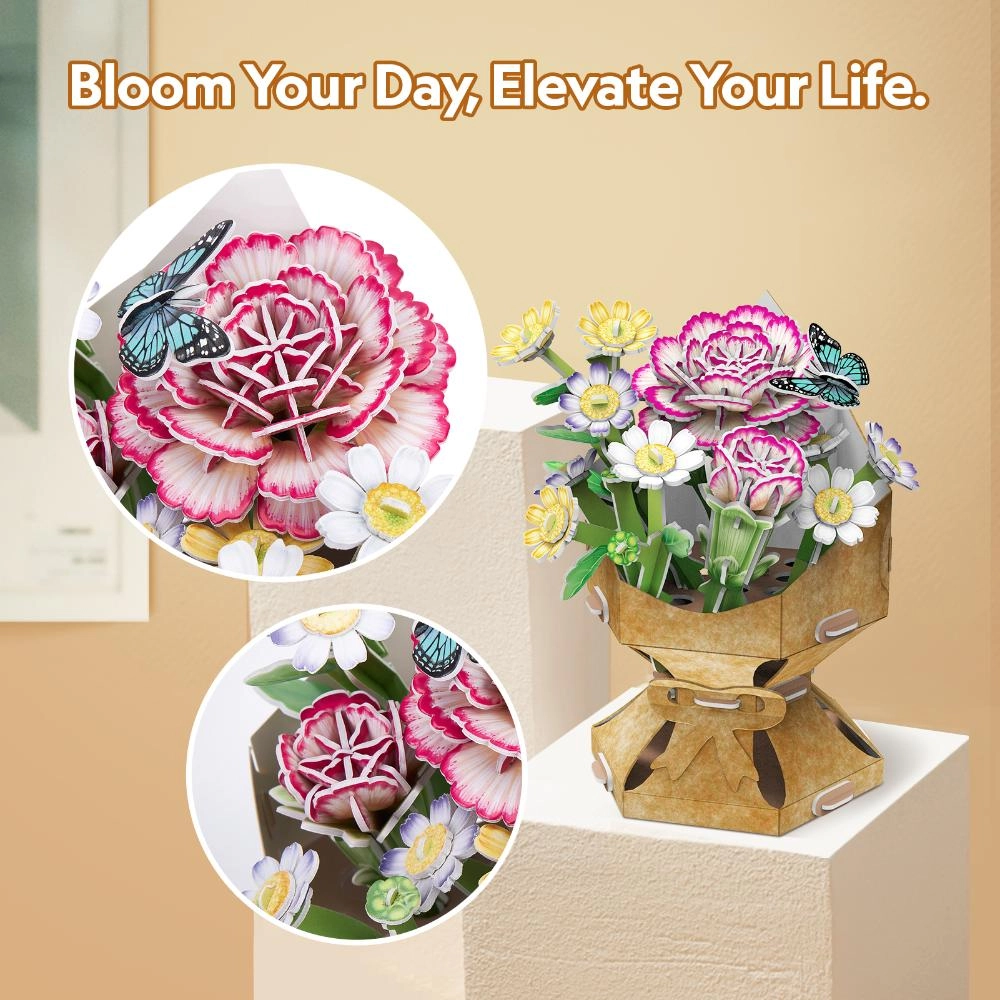 Carnation Flower Bouquet 3D Puzzle (527-W3300H) - 134 pcs