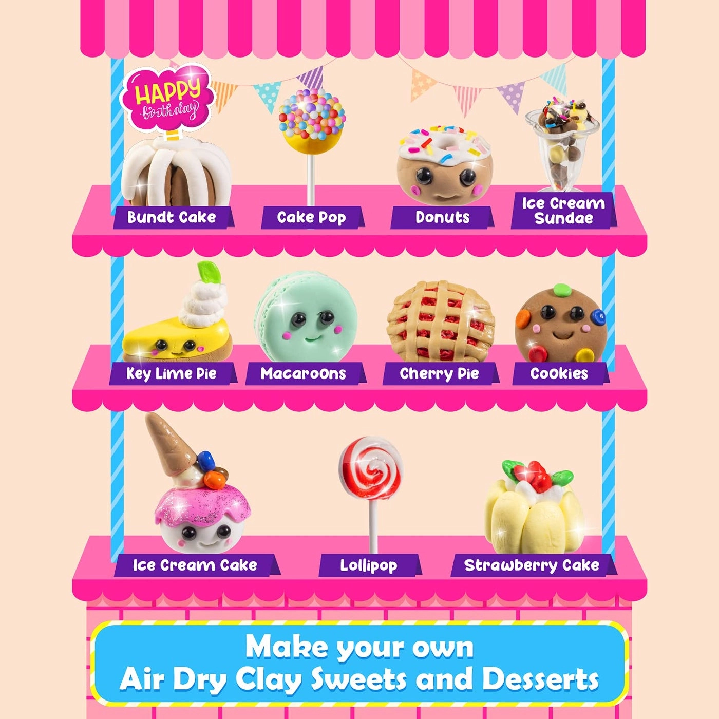 Mini Sweets & Desserts Air Dry Clay Kit - Over 30 Pieces