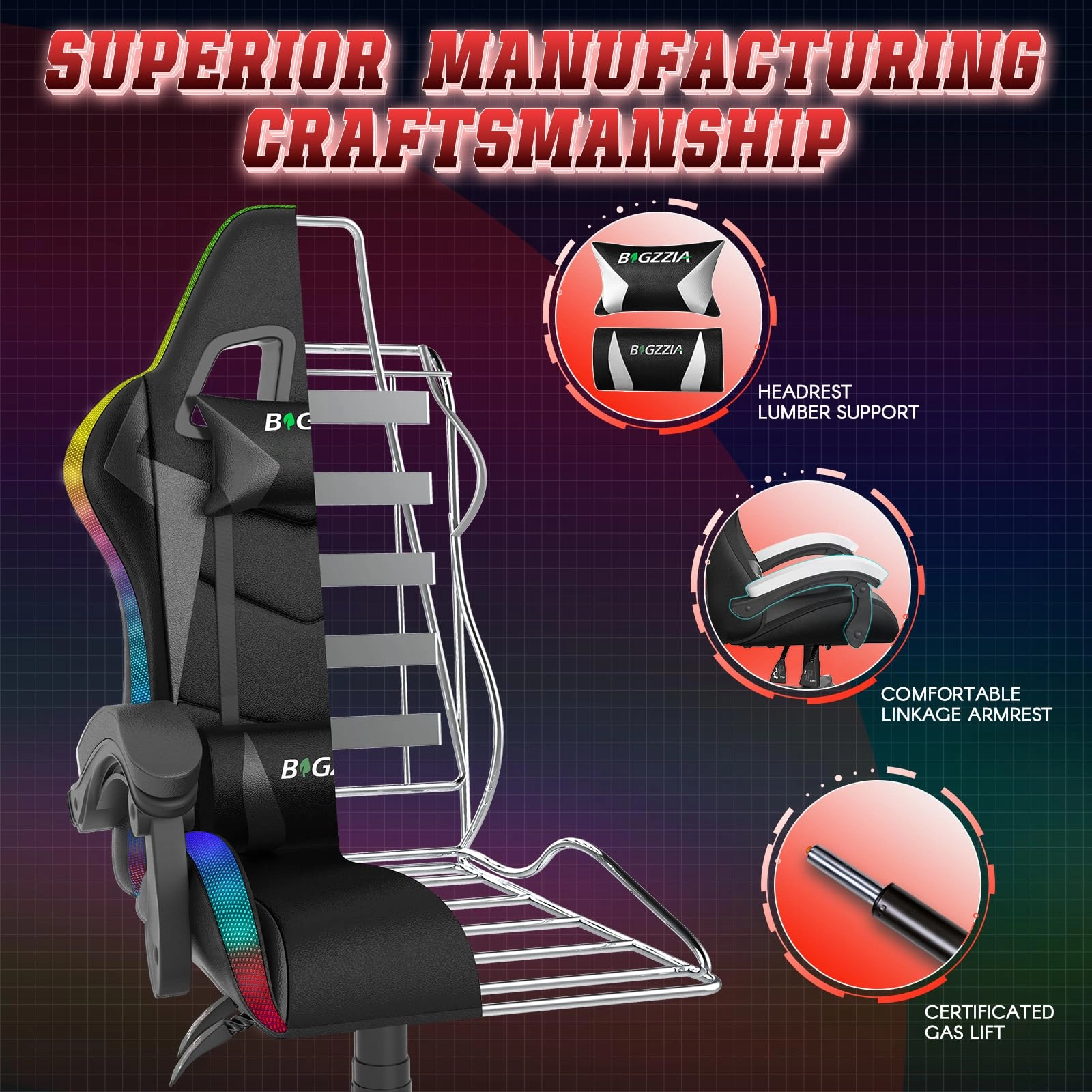 white LED gaming chair - RGB Reclining PU Leather