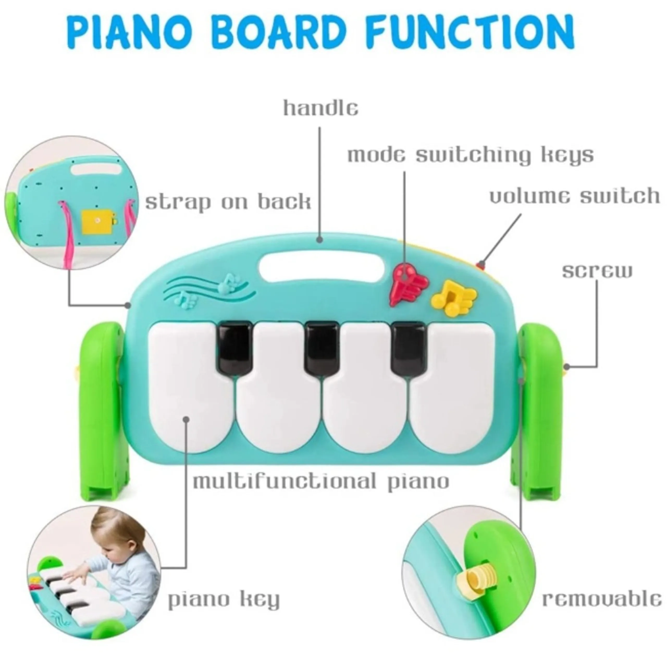 Baby Play Gym Round Piano Mat Activity Center - 0 month and above