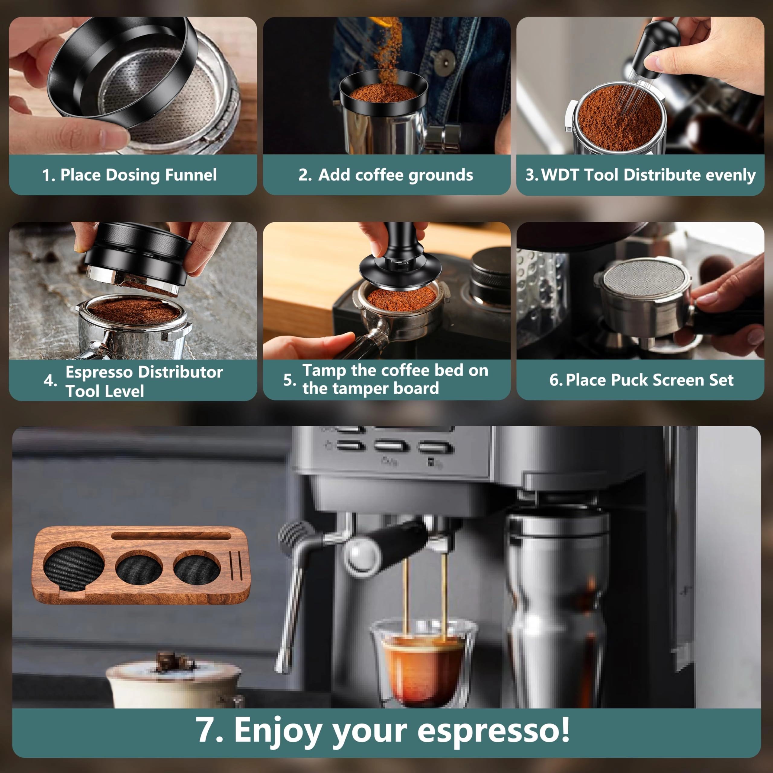 Espresso Accessories Kit + Espresso Tool Kit - 58mm + Espresso Tamping Station + Coffee Distributor Tamper + WDT Tool + Dosing Funnel + Expresso Puck Screen