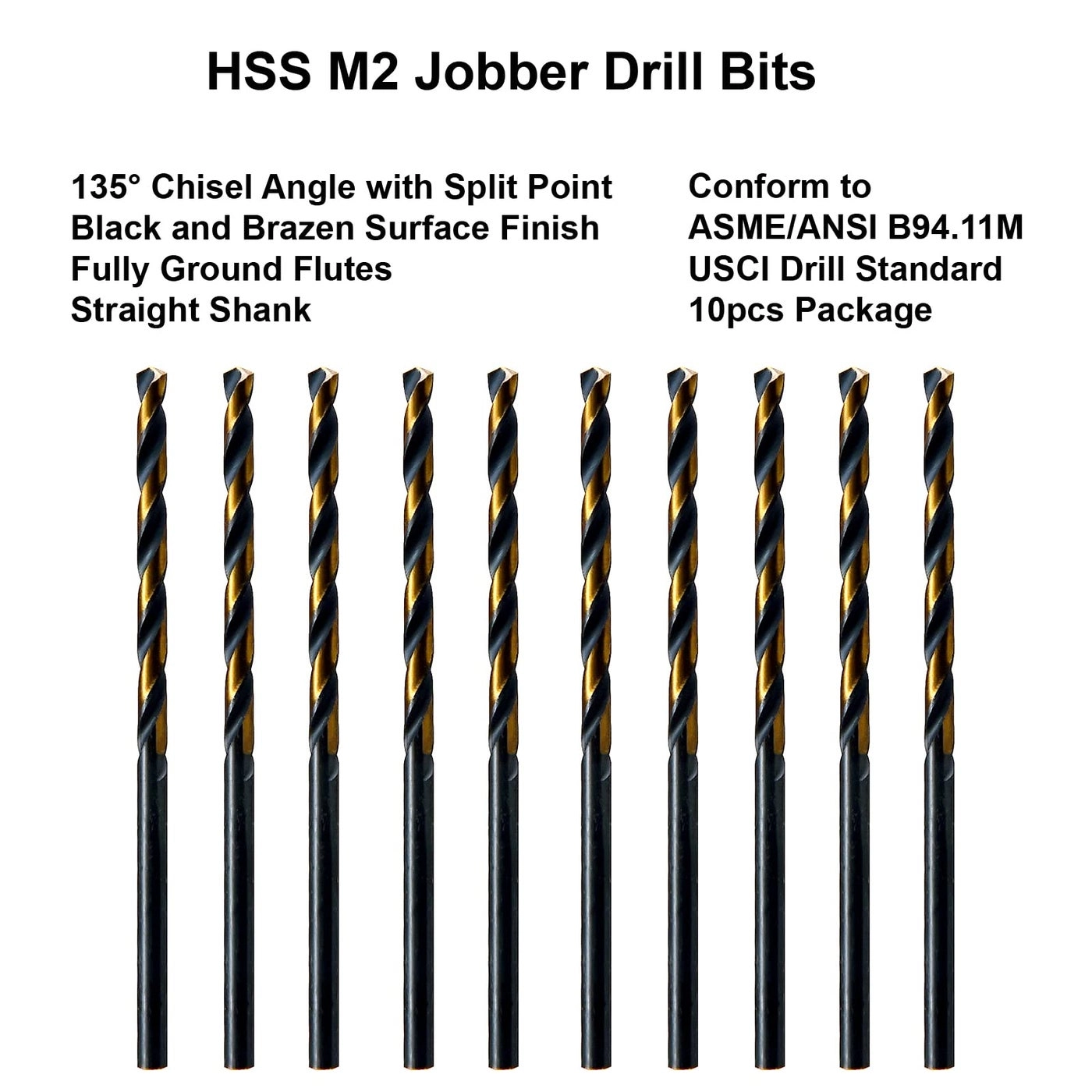Twist Drill Bits - HSS M2 10pcs 3/64"