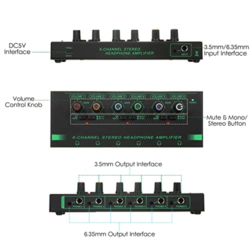 Headphone Amplifier - 6-Channel Stereo 6.35mm/3.5mm Input