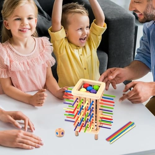 Montessori Wooden Board Game - 3 and up 42 colourful sticks