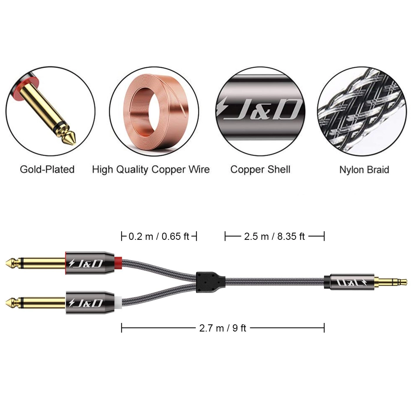1/8 to 1/4 Stereo Cable - 9 Feet