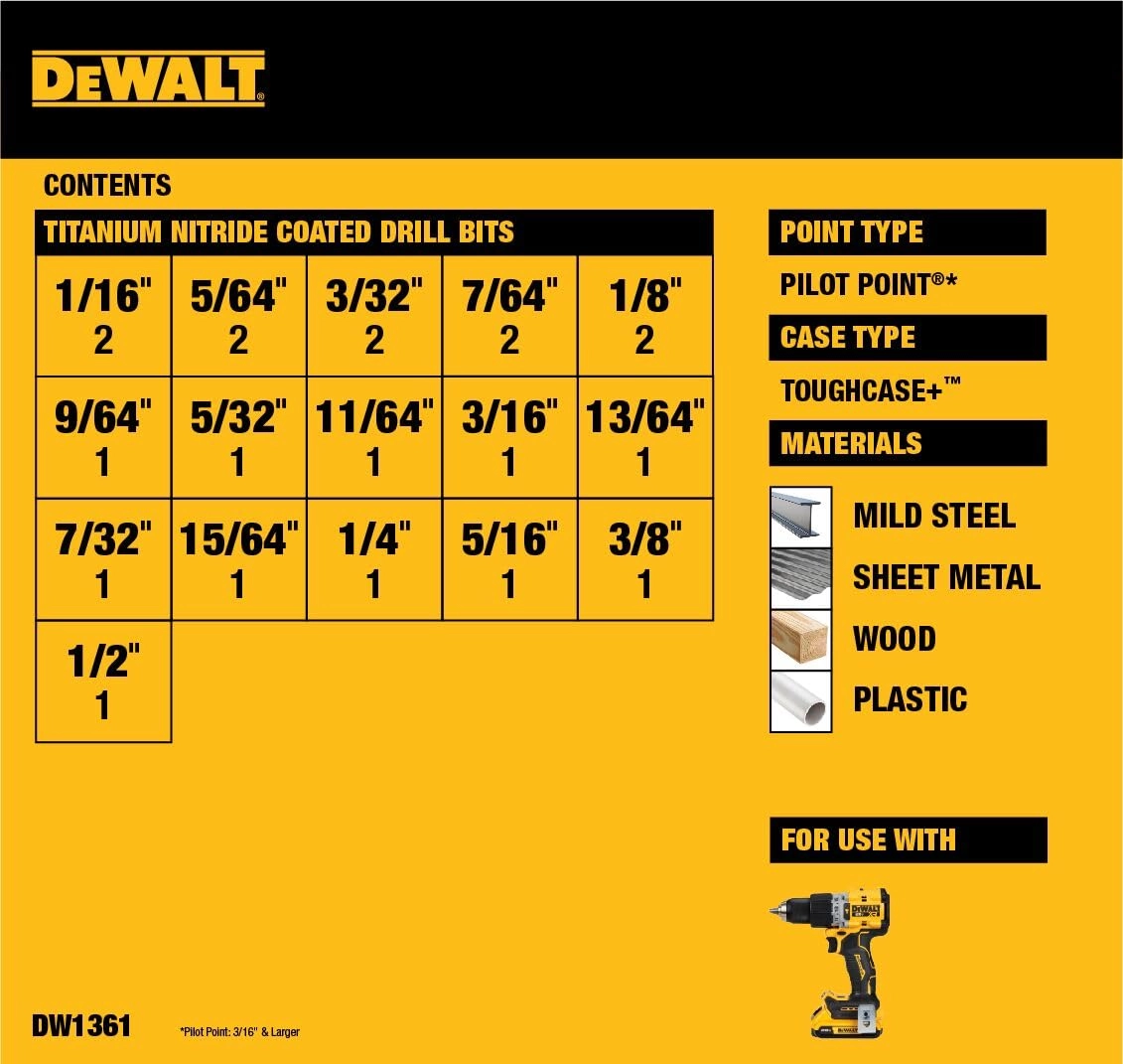 Titanium Nitride Coated Drill Bit Set - Titanium Nitride Coating 21-Piece