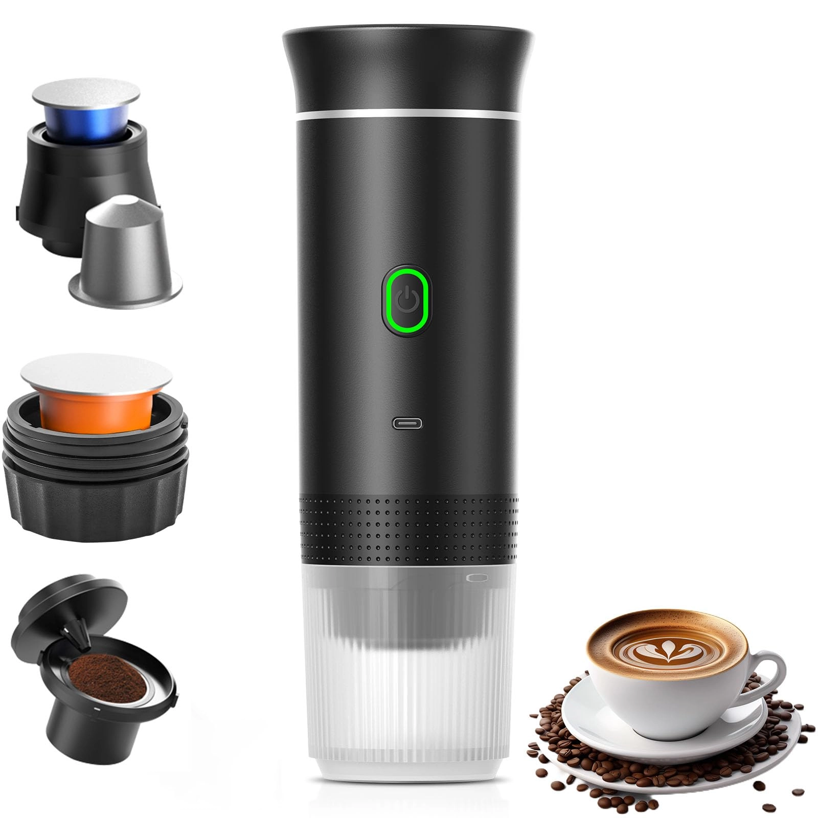 Aischens Portable Espresso Coffee Machine - 60 Milliliters ground coffee NS capsules DG capsules