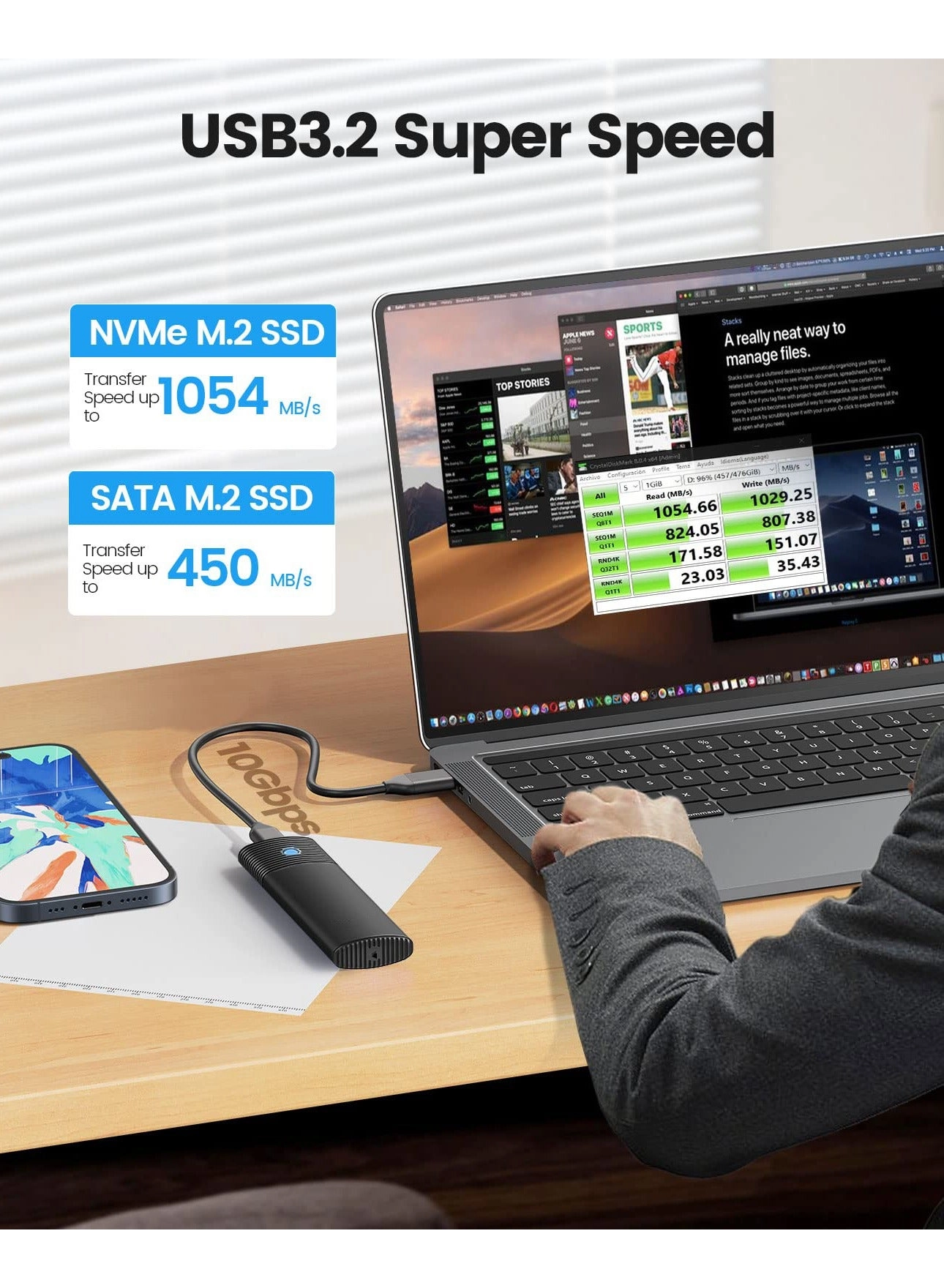 M.2 NVMe SSD Enclosure - 10Gbps USB3.2 Tool-Free