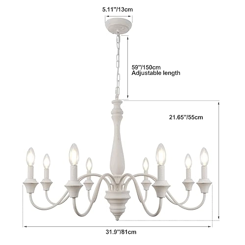 Antique White Chandelier - 8 Lights Distress White