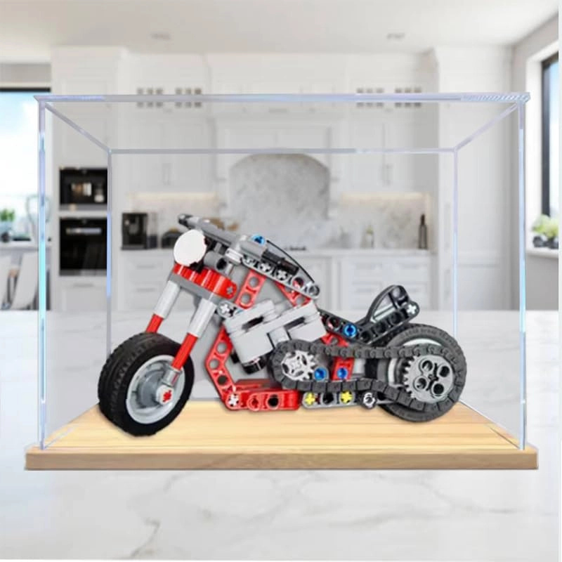 Clear Acrylic Display Case (42132) - Wood Bottom+top Light 20x10x15cm