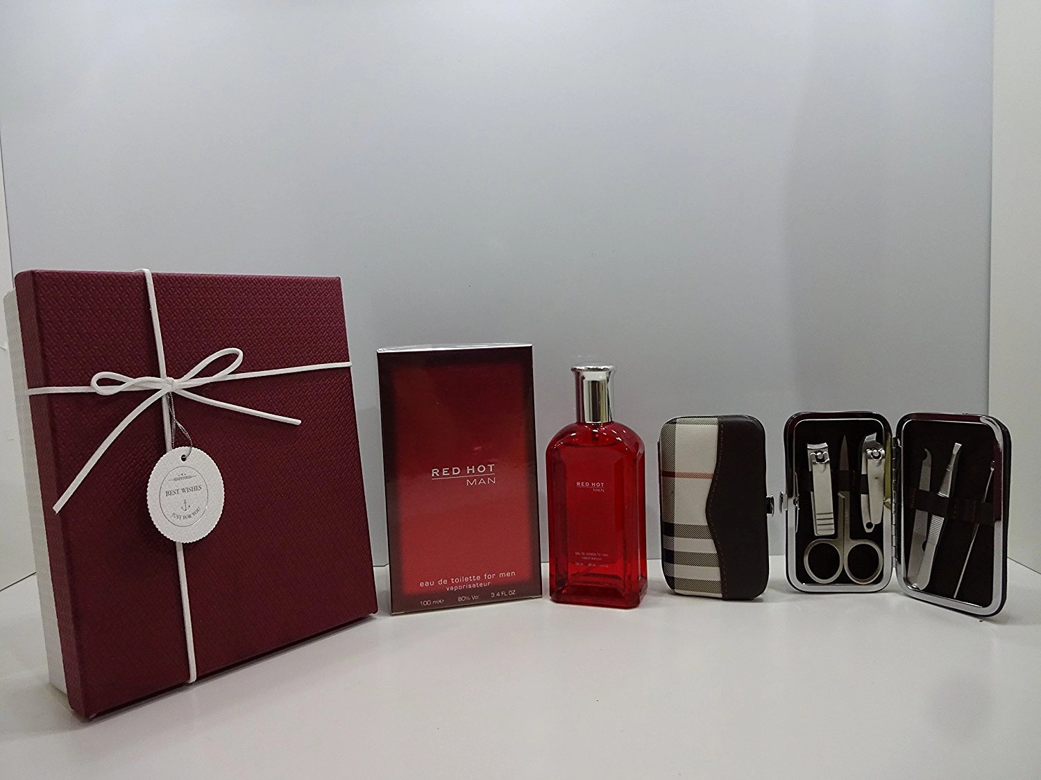 Glory Cosmetics RED HOT MAN Eau de Toilette 100ml + Stainless Steel Nail Care Personal Manicure Kit
