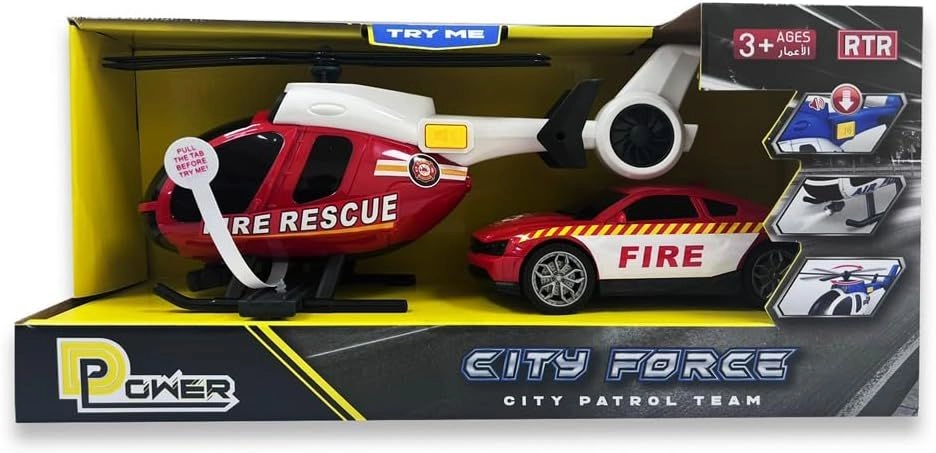 Helicopter & Sports Car Firemen Playset - 1:14