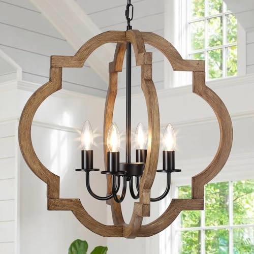 Farmhouse Wood Chandelier - 59.05 inches adjustable chain