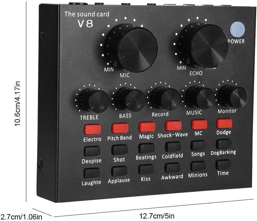 Voice Changer Sound Card - 12 FX Dual Mic Input USB Bluetooth