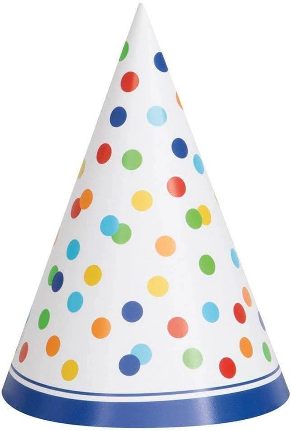 Unique Party Rainbow Polka Dots Birthday Party Paper Hats - 8 Birthday