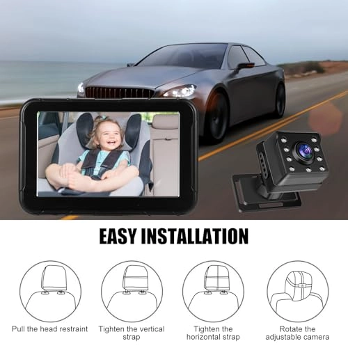 Adjustable 1080P Baby Car Camera - 5" Monitor Rear-Facing