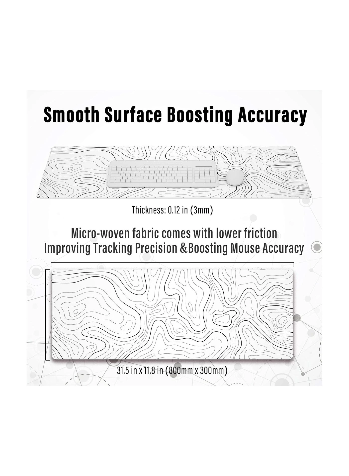 Minimalist Topographic Map XL Rubber Polyester Gaming Mouse Pad - 80x30 cm