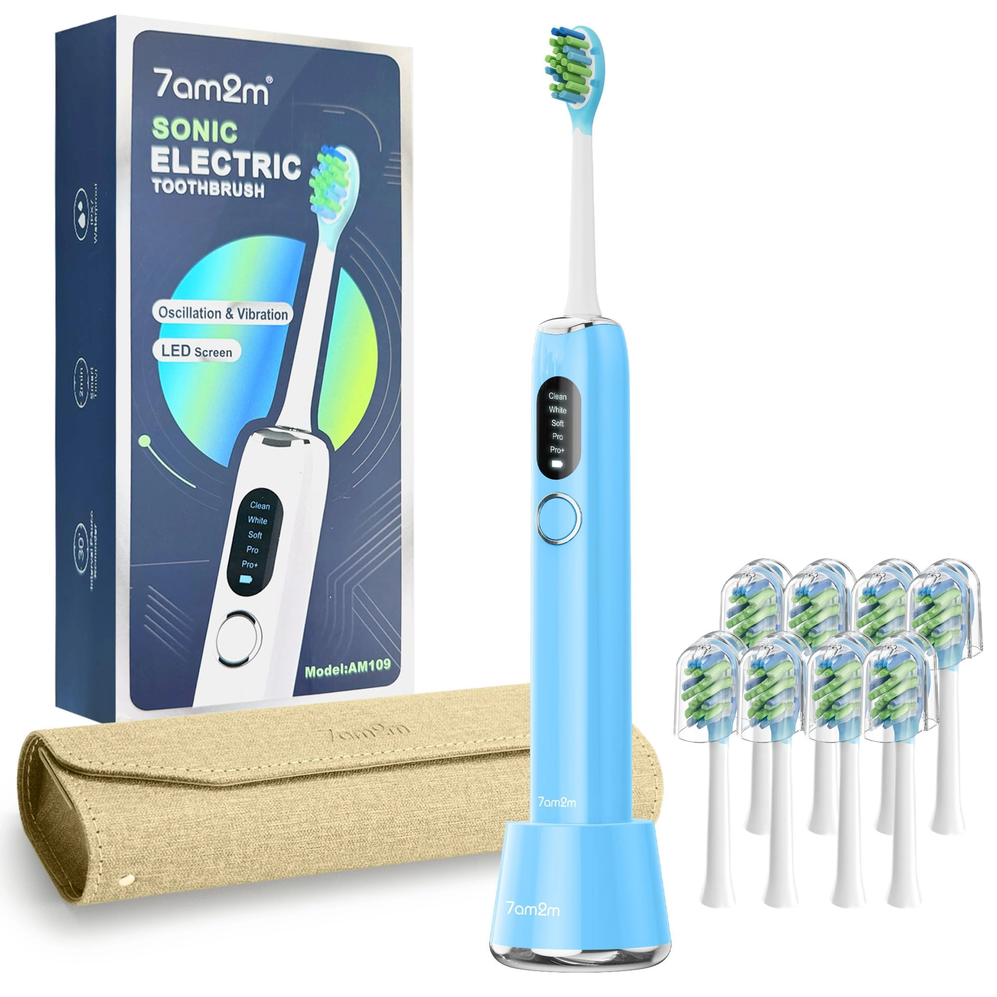 Sonic Electric Toothbrush - 8 Heads 5 Modes Midnight Black